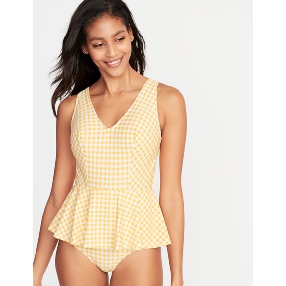yellow gingham one piece swimsuit